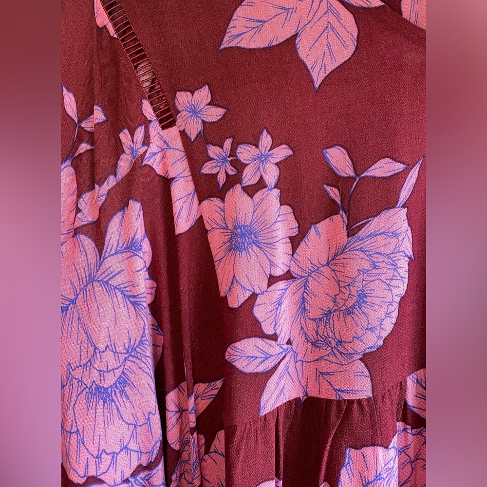NWT Anthropologie MAEVE Maroon & Pink Floral Blouse. Size Large - Picture 7 of 9